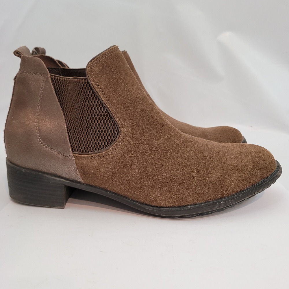 Aetrex Beth Chelsea Boots Women 8.5 Brown Suede Metallic Bronze Ankle EB414